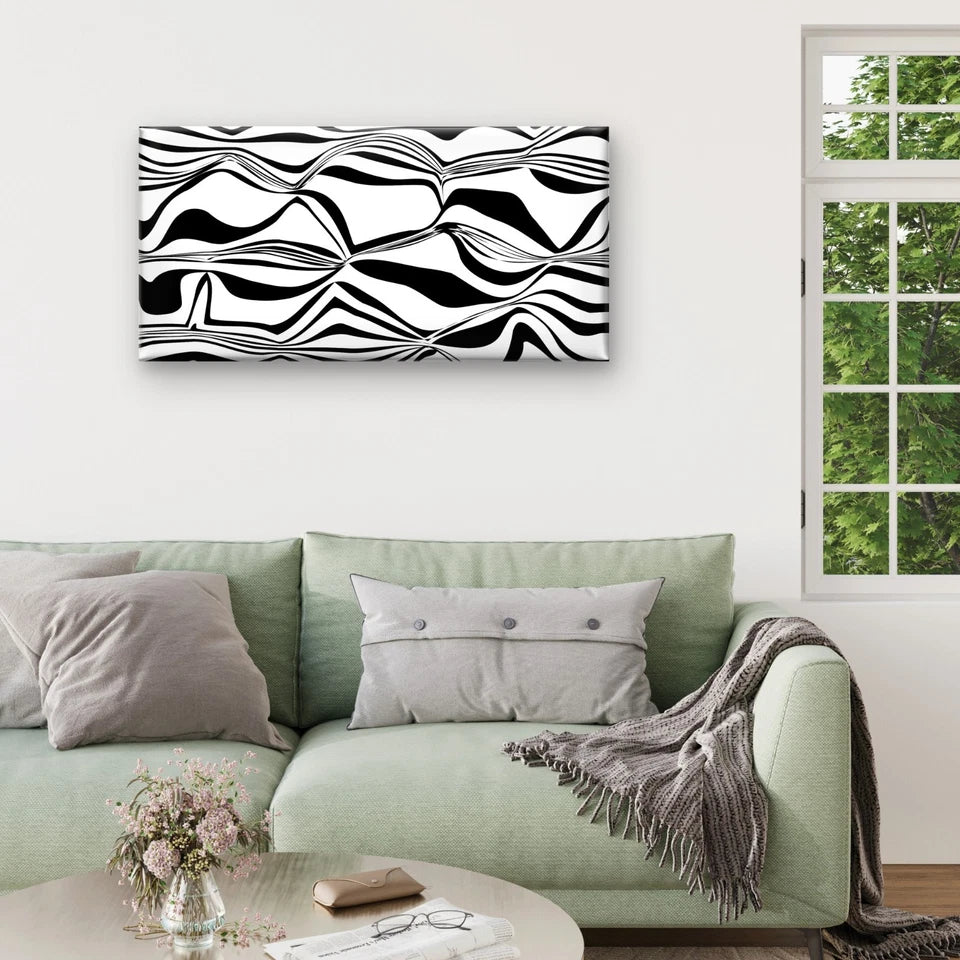Black & White Abstract Geometric Art Wall Art Canvas Office Home Framed 120x60cm