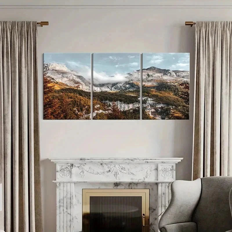 3pcs Mountains and Cloudy Landscape Wall Art Set Canvas Framed 60x90cm - High Quality Print 100% Australian Made Wall Canvas Ready to Hang