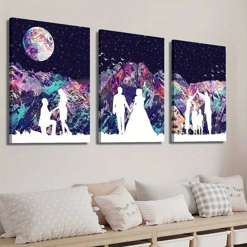 3pcs Abstract Colorful Moon Mountains Perfect Wall Art Set Canvas Framed 40x60cm - High Quality Print 100% Australian Made Wall Canvas Ready to Hang