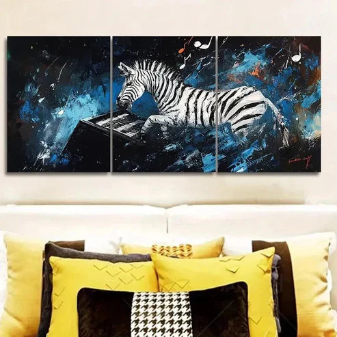 3pcs Zebra Piano Painting Colorful Perfect Wall Art Set Canvas Unframed - High Quality Print 100% Australian Made Wall Canvas