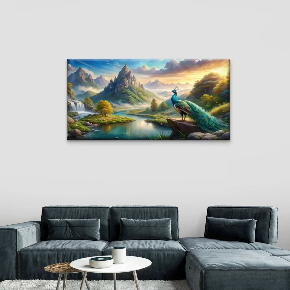 Peacock Rock Middle River Wall Art Canvas Office Home Room Framed 120x60cm