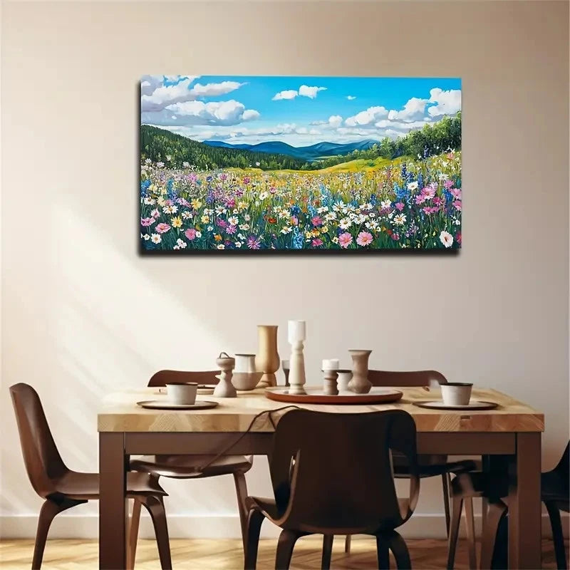 Wildflower Blooming Field Deco Wall Art Canvas Office Home Room Framed 120x60cm