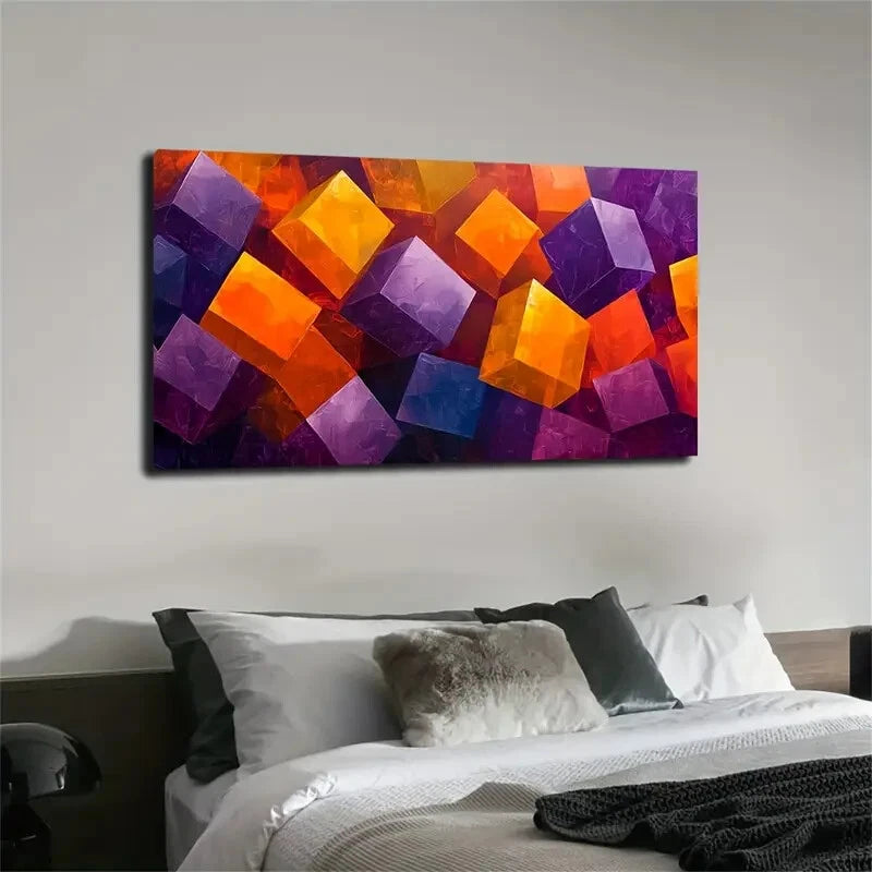 Modern Abstract Colorful Cub Wall Art Canvas Office Home Room Framed 120x60cm - Bella Home Decor