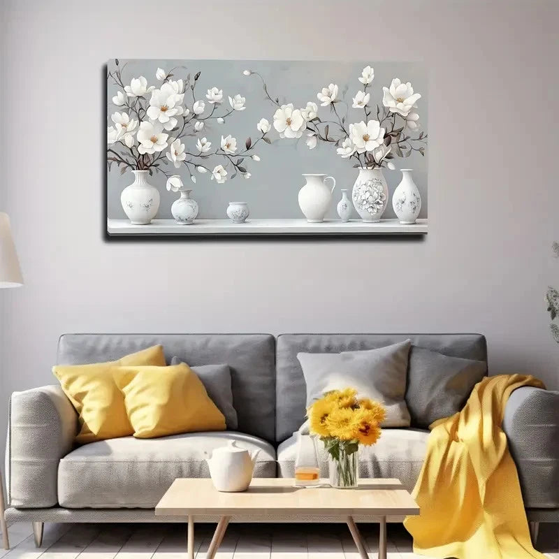 Elegant White Flower Design Wall Art canvas office home room framed 120x60cm