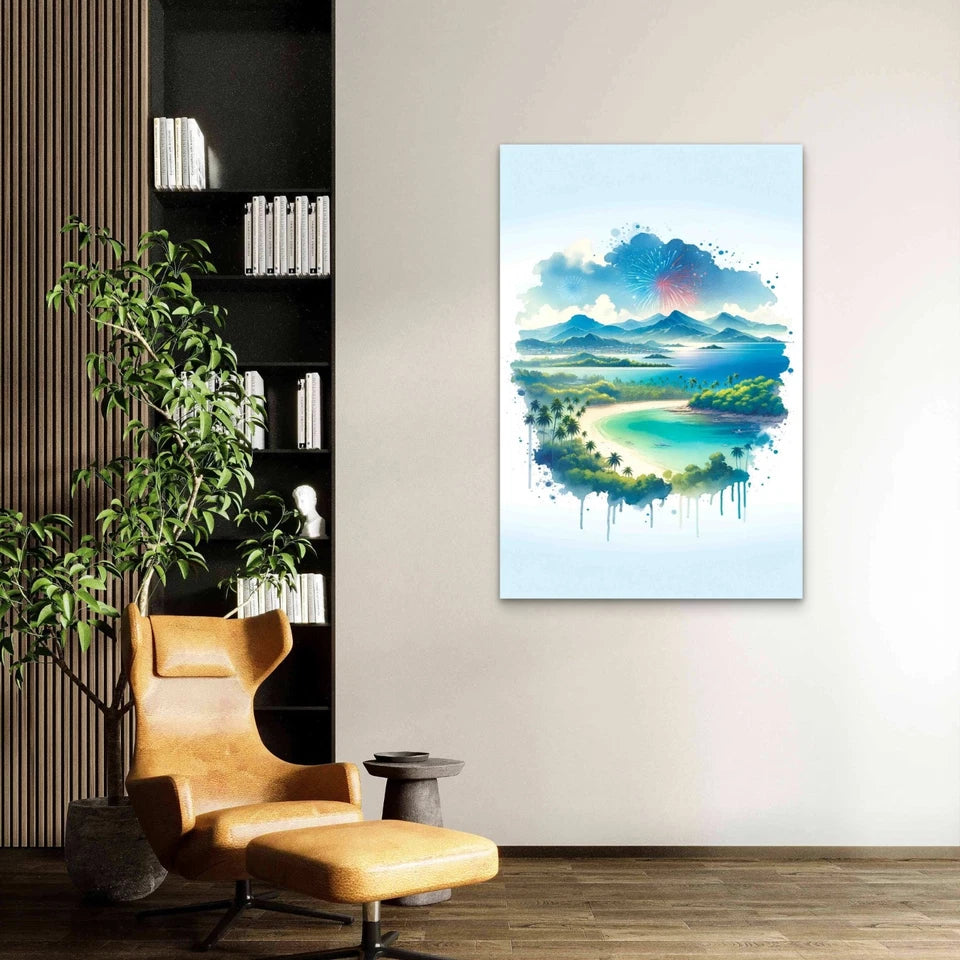 Watercolor Tropical Philippine Landscape 40x60cm Metal Print Ready to Hang