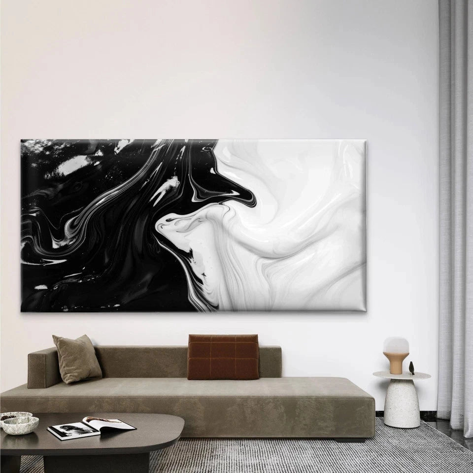 Black and White Abstract Wall Art Canvas Office Home Room Framed 120x60cm
