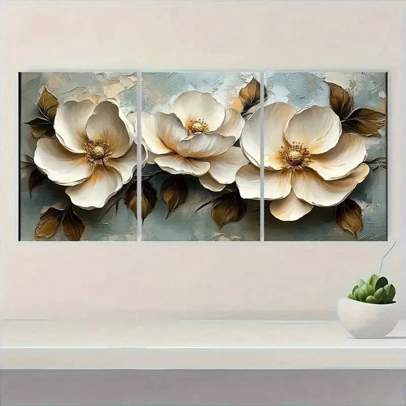 3pcs White Flower Beauty F Wall Art Set Canvas Framed 50x70cm - High Quality Print 100% Australian Made Wall Canvas Ready to Hang