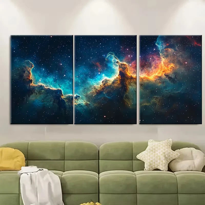 3pcs Celestial Nebula Vibrant Space-Themed Metal Print Ready to Hang Art