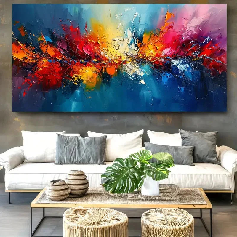 Abstract Expressionist Colorful Wall Art Canvas Office Home Room Framed 120x60cm