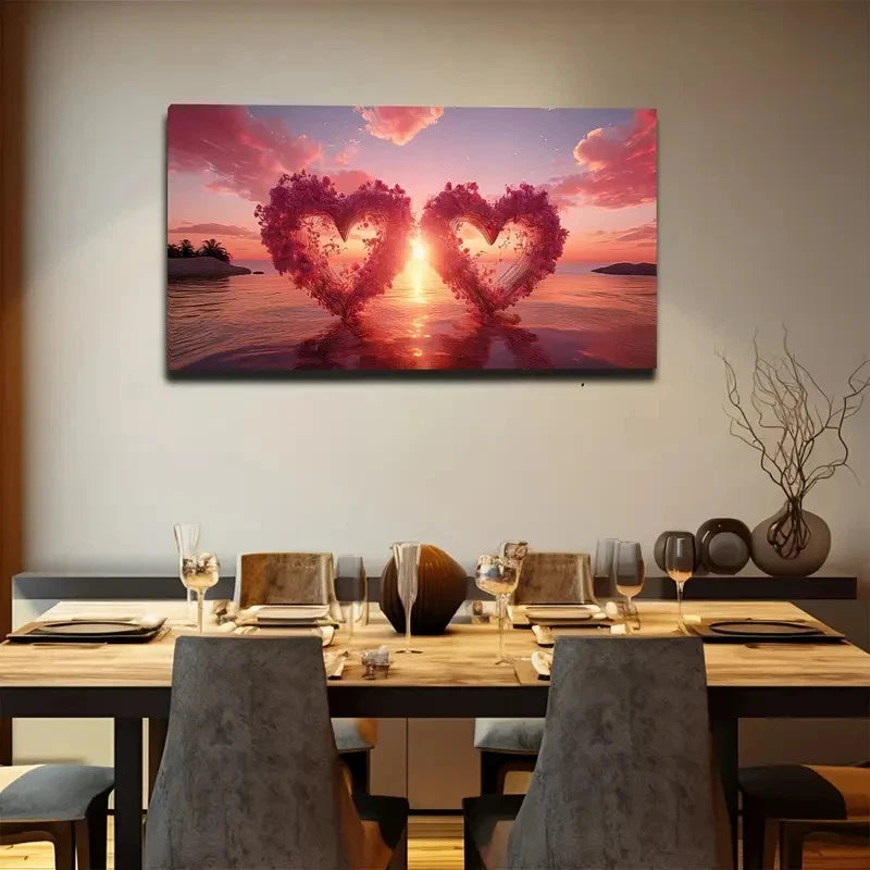 A Pair Of Pink Heart Wreath Wall Art Canvas Office Home Room Framed 120x60cm