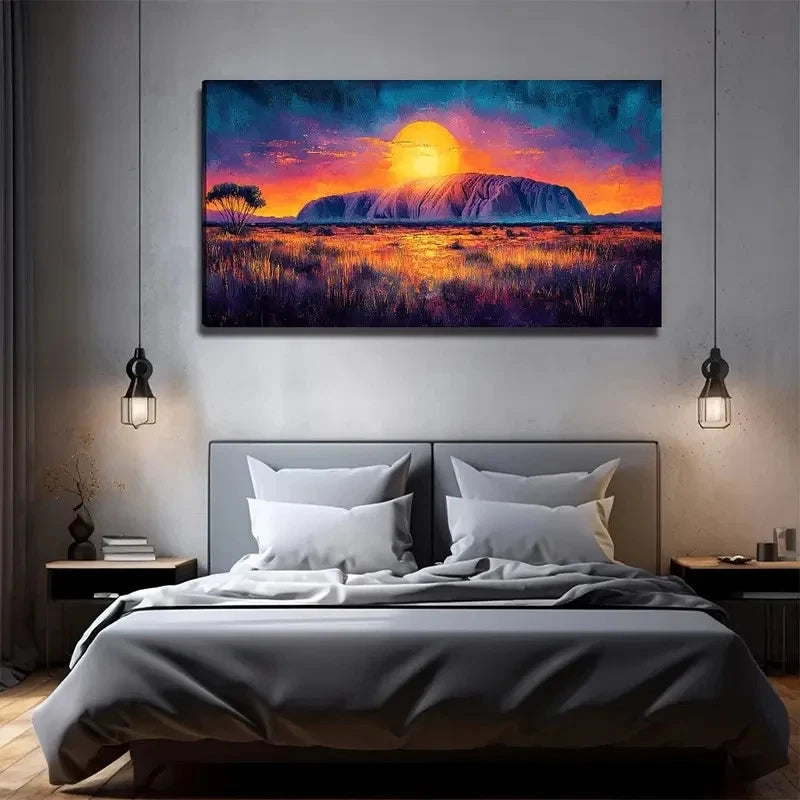 Vibrant Sunset On The Prairie Wall Art Canvas Office Home Room Framed 120x60cm