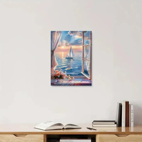 Beautiful Serene Seascape with Sailing Ship Painting 60x90cm Metal Print Ready to Hang