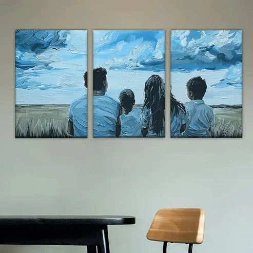 3pcs a Family Watching The Sunset Wall Art Set Canvas Unframed - High Quality Print 100% Australian Made Wall Canvas - Bella Home Decor