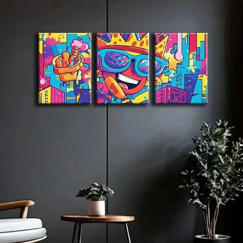 3pcs Featuring a Lively Cartoon Design Wall Art Set Canvas Framed 40x60cm - High Quality Print 100% Australian Made Wall Canvas Ready to Hang
