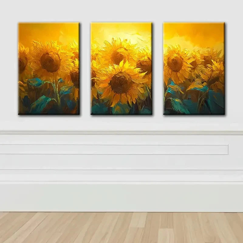 3pcs Sunflower Field At Sunset Wall Art Set Canvas Framed 60x90cm - High Quality Print 100% Australian Made Wall Canvas Ready to Hang