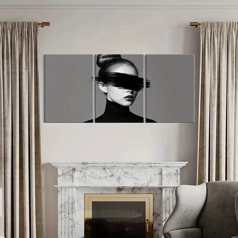 3pcs Black and White Abstract Woman Wall Art Set Canvas Framed 40x60cm - High Quality Print 100% Australian Made Wall Canvas Ready to Hang - Bella Home Decor