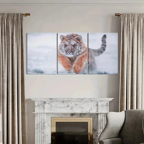 3pcs Striking Snowy Tiger in Action Wall Art Canvas Unframed – High Quality Print 100% Australian Made Wall Canvas