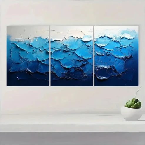 3pcs Sky Blue Abstract Textured SB Wall Art Set Canvas - High Quality Print 100% Australian Made Wall Canvas