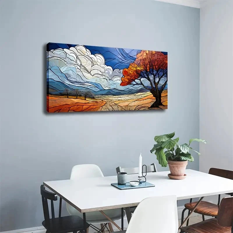 Crack Abstract Tree Field Wall Art Canvas Office Home Room Framed 120x60cm - Bella Home Decor