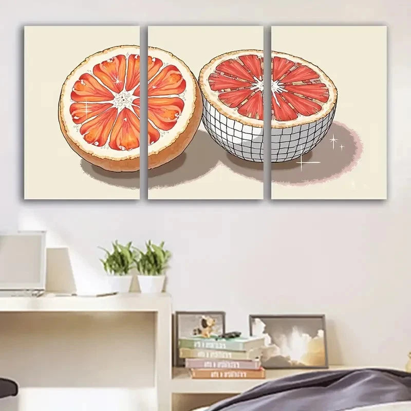 3pcs Grapefruit Slice Modern Abstract Art Wall Art Set Canvas Framed 60x90cm - High Quality Print 100% Australian Made Wall Canvas Ready to Hang