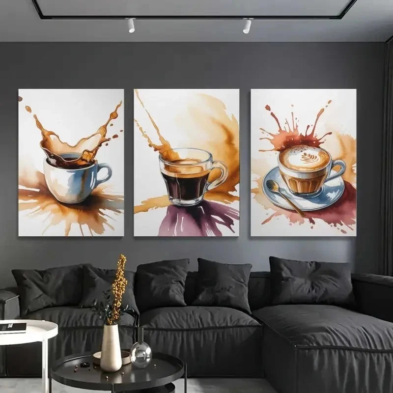 3pcs Coffee Cups, Espresso, Latte Art Forest Wall Art Set Canvas Framed 40x60cm - High Quality Print 100% Australian Made Wall Canvas Ready to Hang - Bella Home Decor