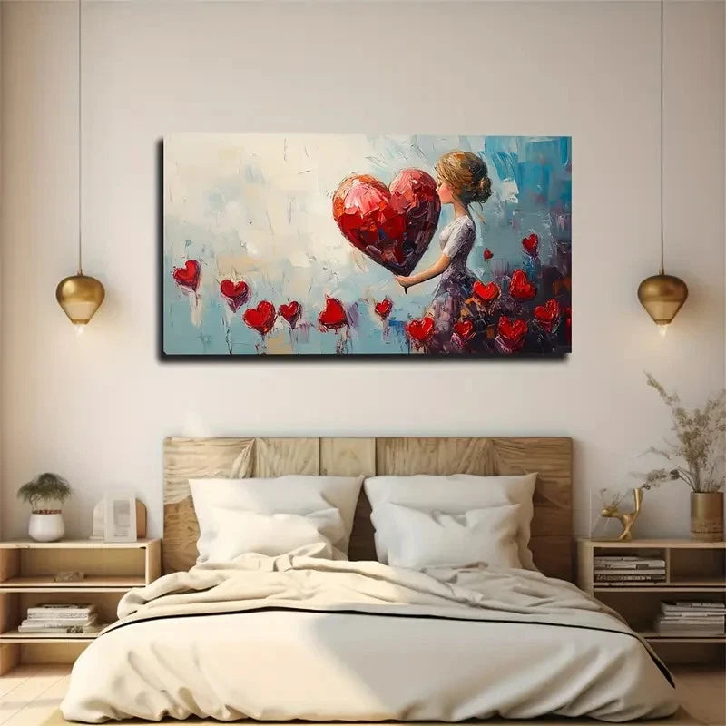 Woman Holding Red Heart Wall Art Canvas Office Home Room Framed 120x60cm
