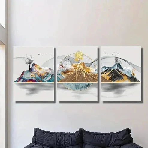 3pcs Featuring Elk Money Tree And Mountains Wall Art Set Canvas Unframed - High Quality Print 100% Australian Made Wall Canvas