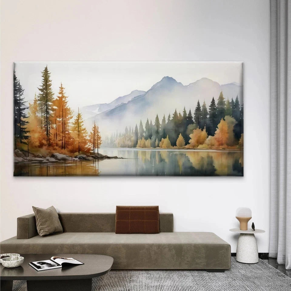 Autumn Mountain Lake Wall Art Canvas Office Home Room Framed 120x60cm