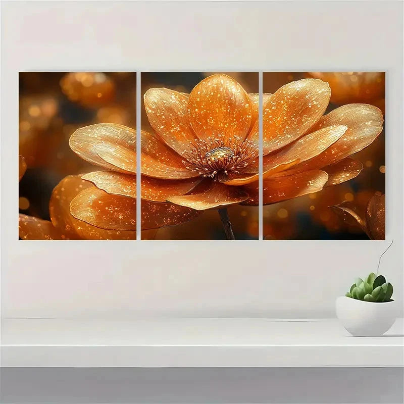 3pcs Golden Flower Painting Print GP Wall Art Set Canvas Framed 50x70cm - High Quality Print 100% Australian Made Wall Canvas Ready to Hang - Bella Home Decor