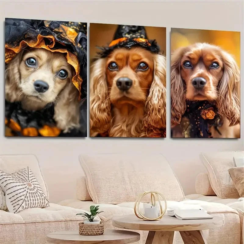 3pcs Spooky Corgi Mom Costume Dog Wall Art Set Canvas Framed 50x70cm - High Quality Print 100% Australian Made Wall Canvas Ready to Hang