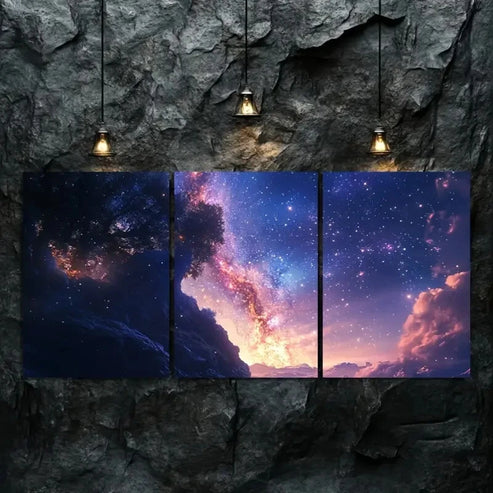 3pcs The Ethereal Beauty of a Starry Night Wall Art Set Canvas Unframed - High Quality Print 100% Australian Made Wall Canvas