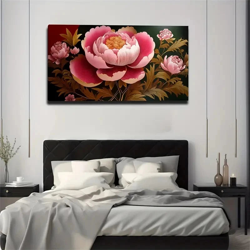 Atmospheric Peony Flowers Wall Art Canvas Office Home Room Framed 120x60cm
