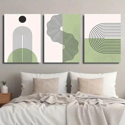 3pcs Green and Beige Monochrome Creative Wall Art Set Canvas Unframed - High Quality Print 100% Australian Made Wall Canvas
