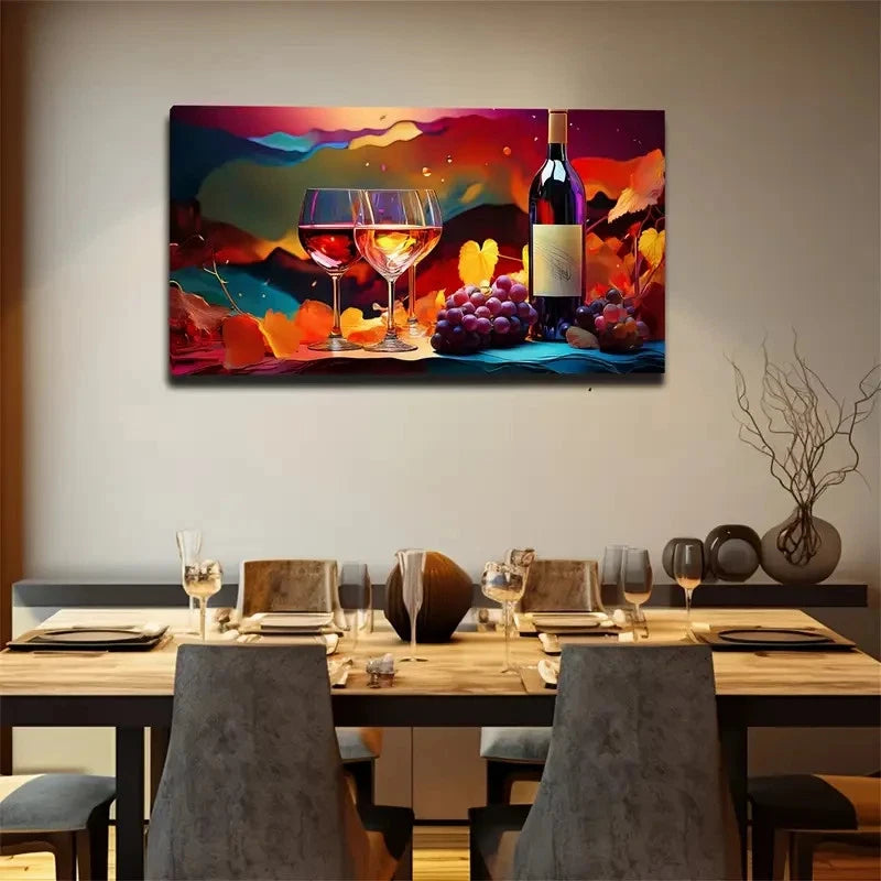 Autumn Wine Glasses Foliage Wall Art Canvas Office Home Room Framed 120x60cm