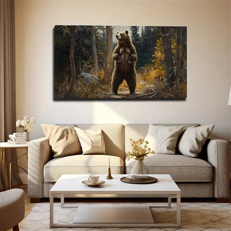 Standing Big Bear Autumn Wall Art Canvas Office Home Room Framed 120x60cm