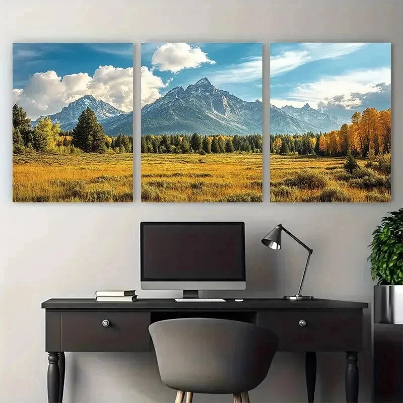 3pcs Yellowstone Grand Teton Wyoming Perfect Wall Art Set Canvas Framed 50x70cm - High Quality Print 100% Australian Made Wall Canvas Ready to Hang
