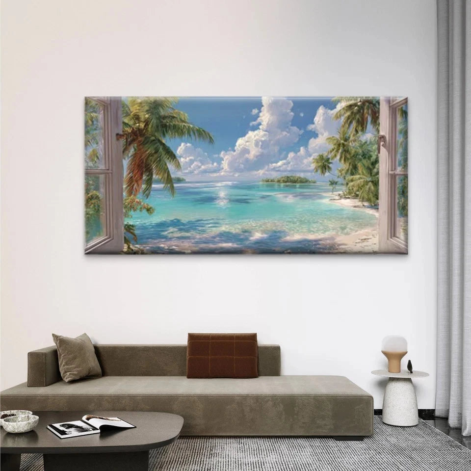 Tropical Palm Tree Wall Art Canvas Office Home Room Framed 120x60cm