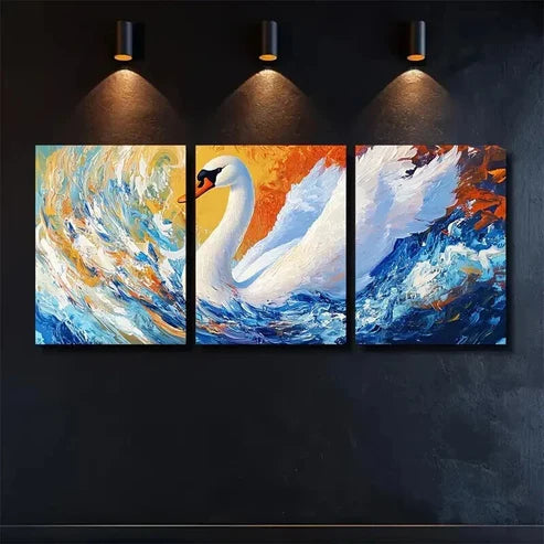 3pcs Summer Swan in Indigo and Amber Art Set Canvas Unframed - High Quality Print 100% Australian Made Wall Canvas