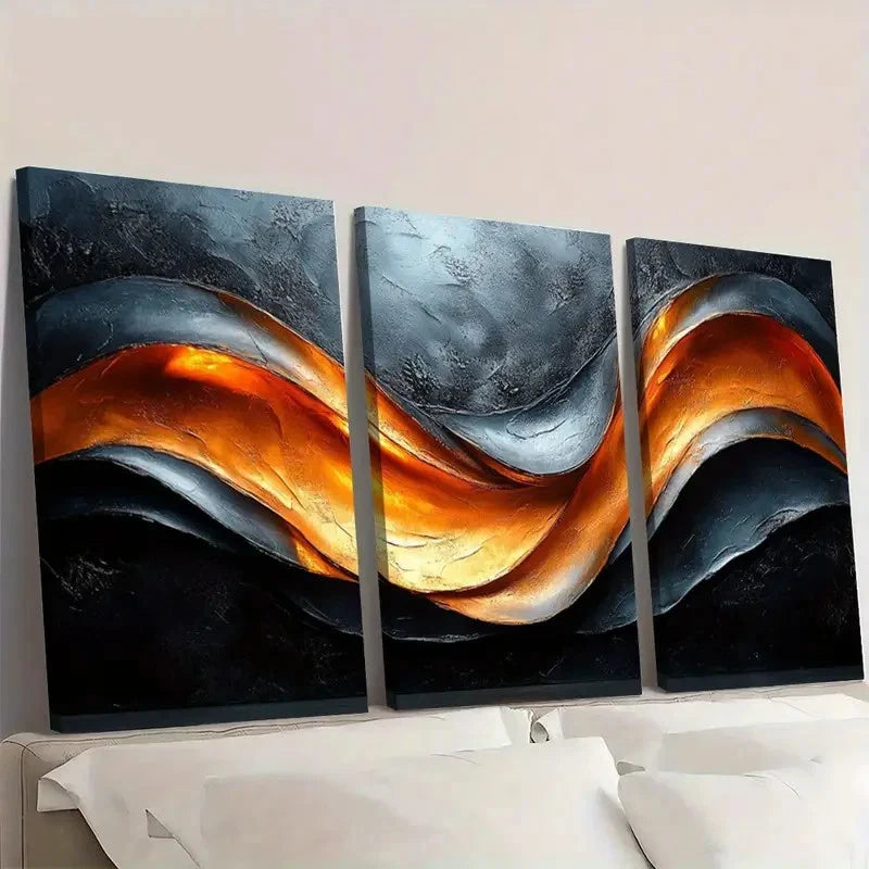 3pcs Oil Painting Style Black Silvery Texture Wall Art Set Canvas Framed 40x60cm - High Quality Print 100% Australian Made Wall Canvas Ready to Hang