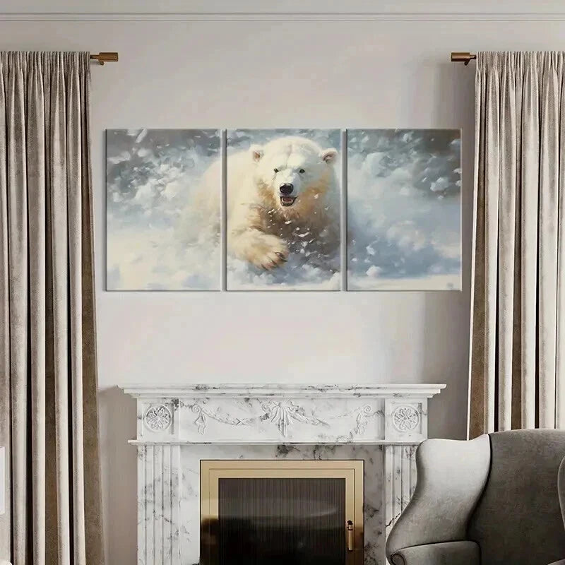 3pcs Polar Bears In The Snow Vintage Wall Art Set Canvas Framed 60x90cm - High Quality Print 100% Australian Made Wall Canvas Ready to Hang - Bella Home Decor