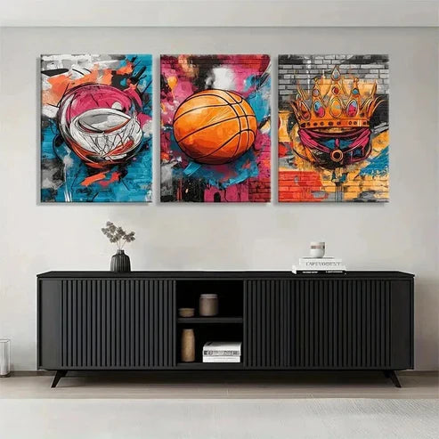 3pcs Vibrant Basketball Colorful Perfect Wall Art Set Canvas Unframed - High Quality Print 100% Australian Made Wall Canvas