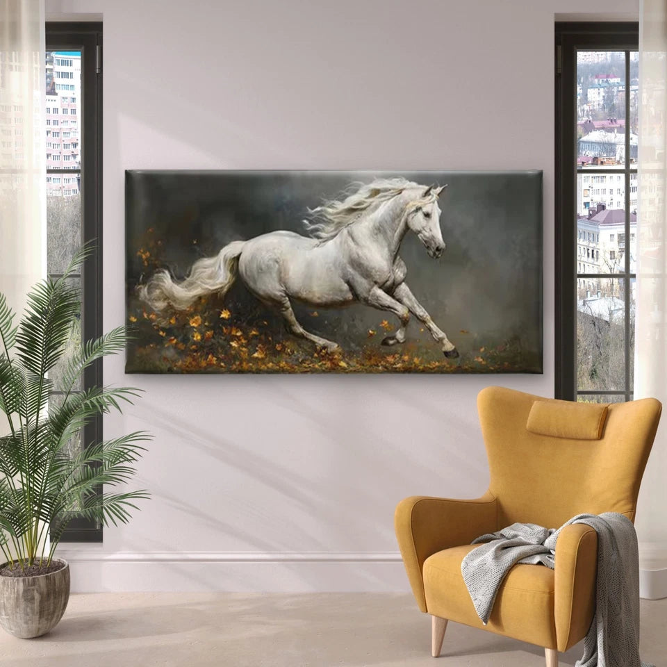 Stallion with Golden Leaves Wall Art Canvas Office Home Room Framed 120x60cm