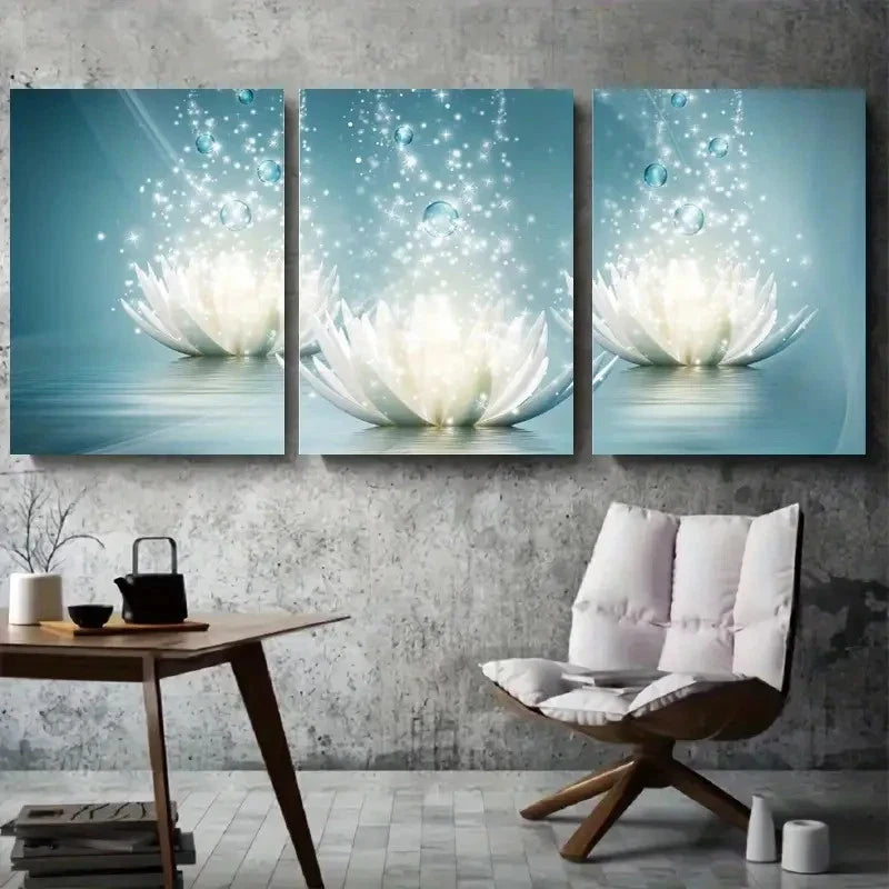 3pcs Tranquil Floral Sparkle Illustration Wall Art Set Canvas Framed 40x60cm - High Quality Print 100% Australian Made Wall Canvas Ready to Hang