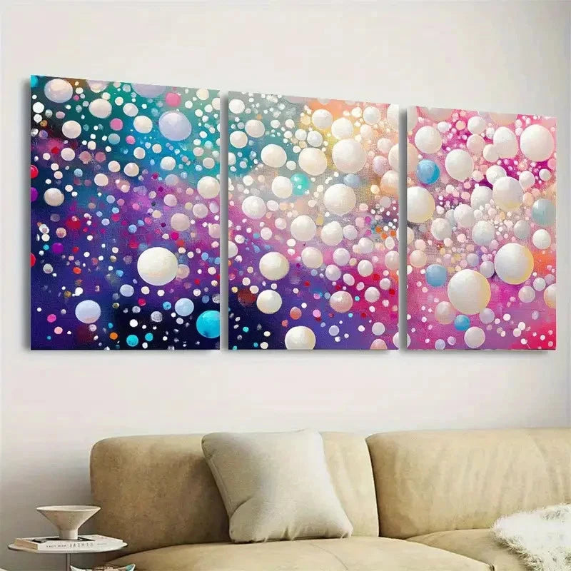 3pcs Whimsical Dots and White Pearls Wall Art Set Canvas Framed 60x90cm - High Quality Print 100% Australian Made Wall Canvas Ready to Hang - Bella Home Decor