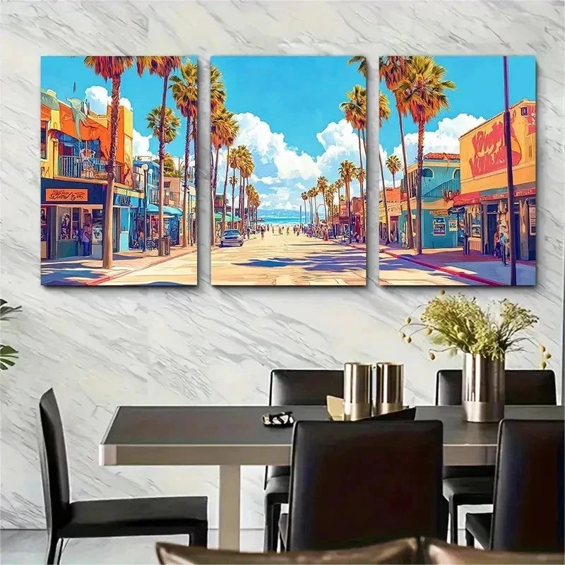 3pcs Venice Beach Décor Los Angeles Perfect Wall Art Set Canvas Framed 60x90cm - High Quality Print 100% Australian Made Wall Canvas Ready to Hang