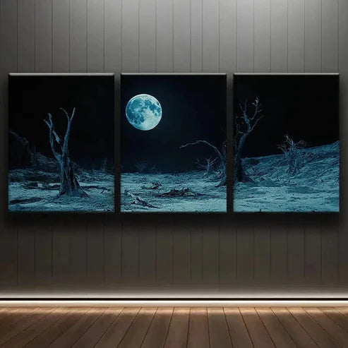 3pcs Moonlit Space Themed Landscape Art Set Canvas Unframed - High Quality Print 100% Australian Made Wall Canvas