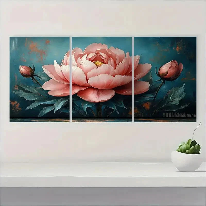 3pcs Pink Peony Nature Artwork PN Wall Art Set Canvas Framed 50x70cm - High Quality Print 100% Australian Made Wall Canvas Ready to Hang - Bella Home Decor
