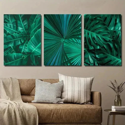 3pcs Tropical Banana Palm & Monstera Leaves Wall Art Canvas Unframed - High Quality Print 100% Australian Made Wall Canvas