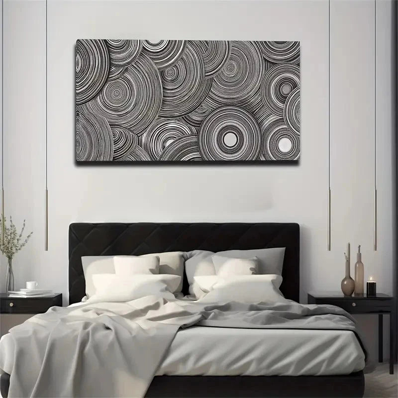 Abstract Circle Modern Black Wall Art Canvas Office Home Room Framed 120x60cm