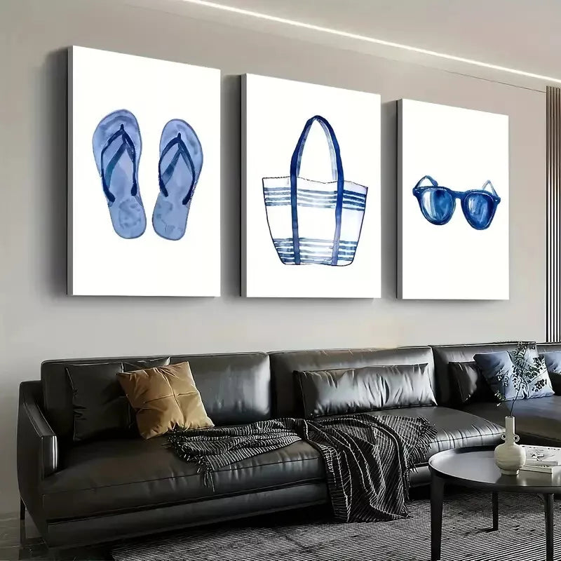 3pcs Simple Style Fashion Daily Necessities Wall Art Set Canvas Framed 50x70cm - High Quality Print 100% Australian Made Wall Canvas Ready to Hang